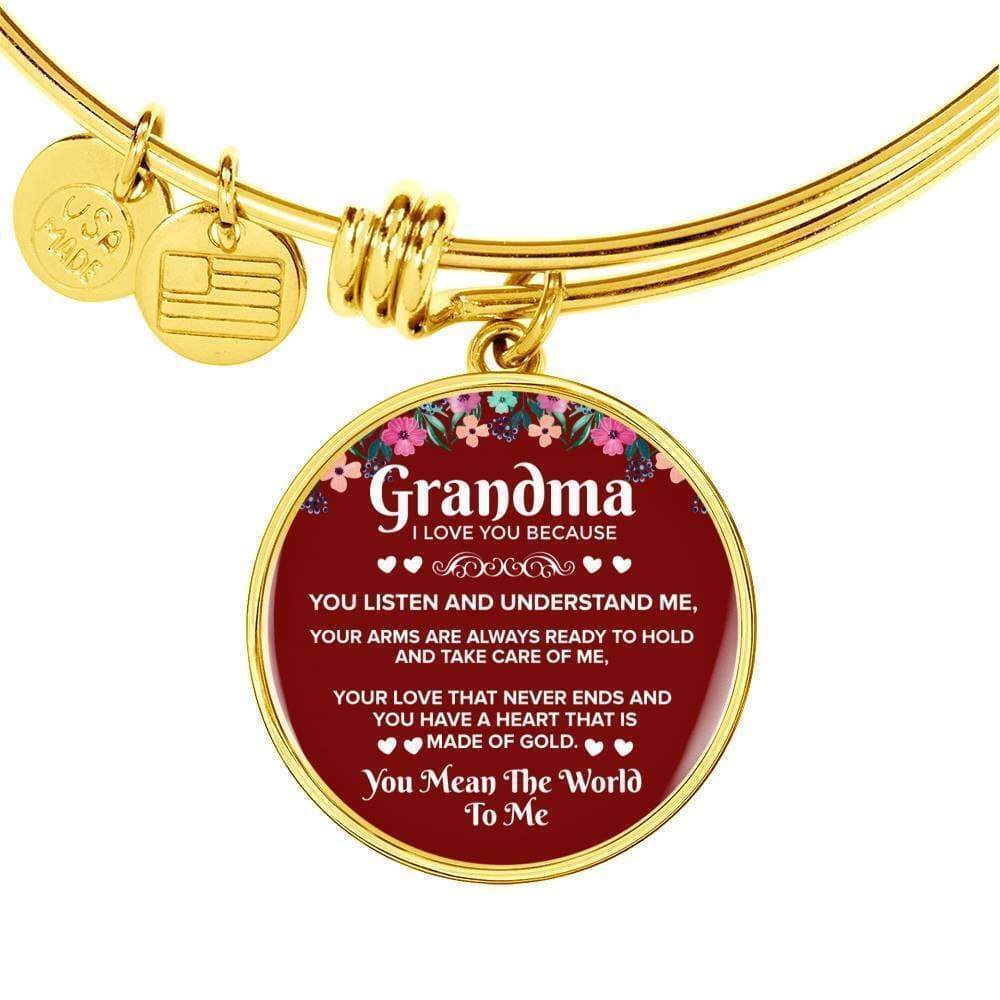 Grandma I Love You Because Personalized Engraved Gold Circle Bangle Bracelet